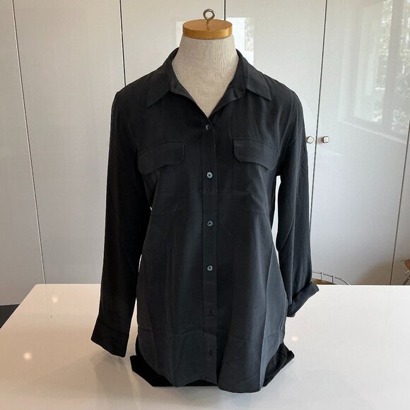 Equipment, Black Silk Button Down Blouse, Size Medium - Picture 2 of 6